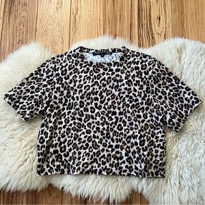 Veronica Beard Jeans Cropped Animal Leopard Print T-Shirt Small